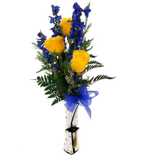 Blue & Yellow Graduation Bud Vase